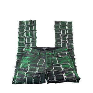 Valabasas Black Green Patchwork Men's Button Fly Streetwear Jean Size 32x36